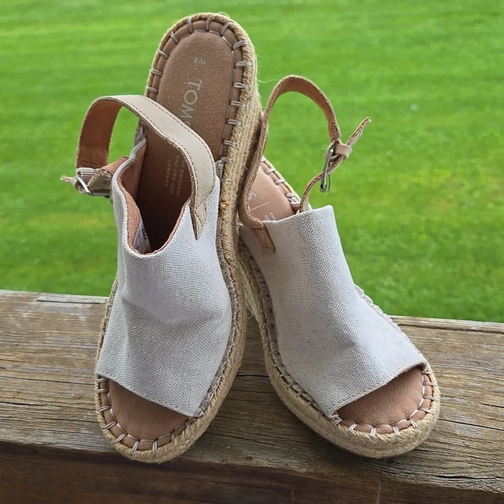 TOMS Monica Natural Canvas Women's Wedge Heel Sandals 8 - Picture 5 of 6